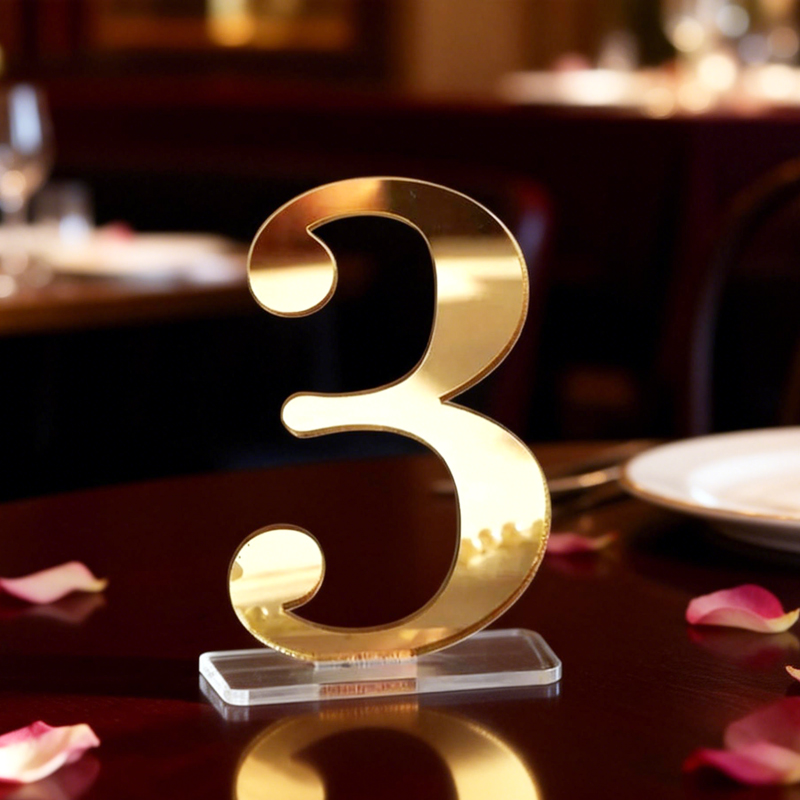 Table Number Gold - ホルダー付きウェディングテーブル用番号、アクリル製テーブル番号、パーソナライズされたテーブル番号、レストランテーブル番号