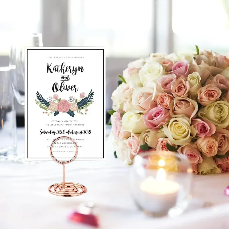 Table Number Gold - 10個入り メタルプレースカードホルダー 写真テーブル番号 ネームサインカードクリップ 頑丈 結婚式