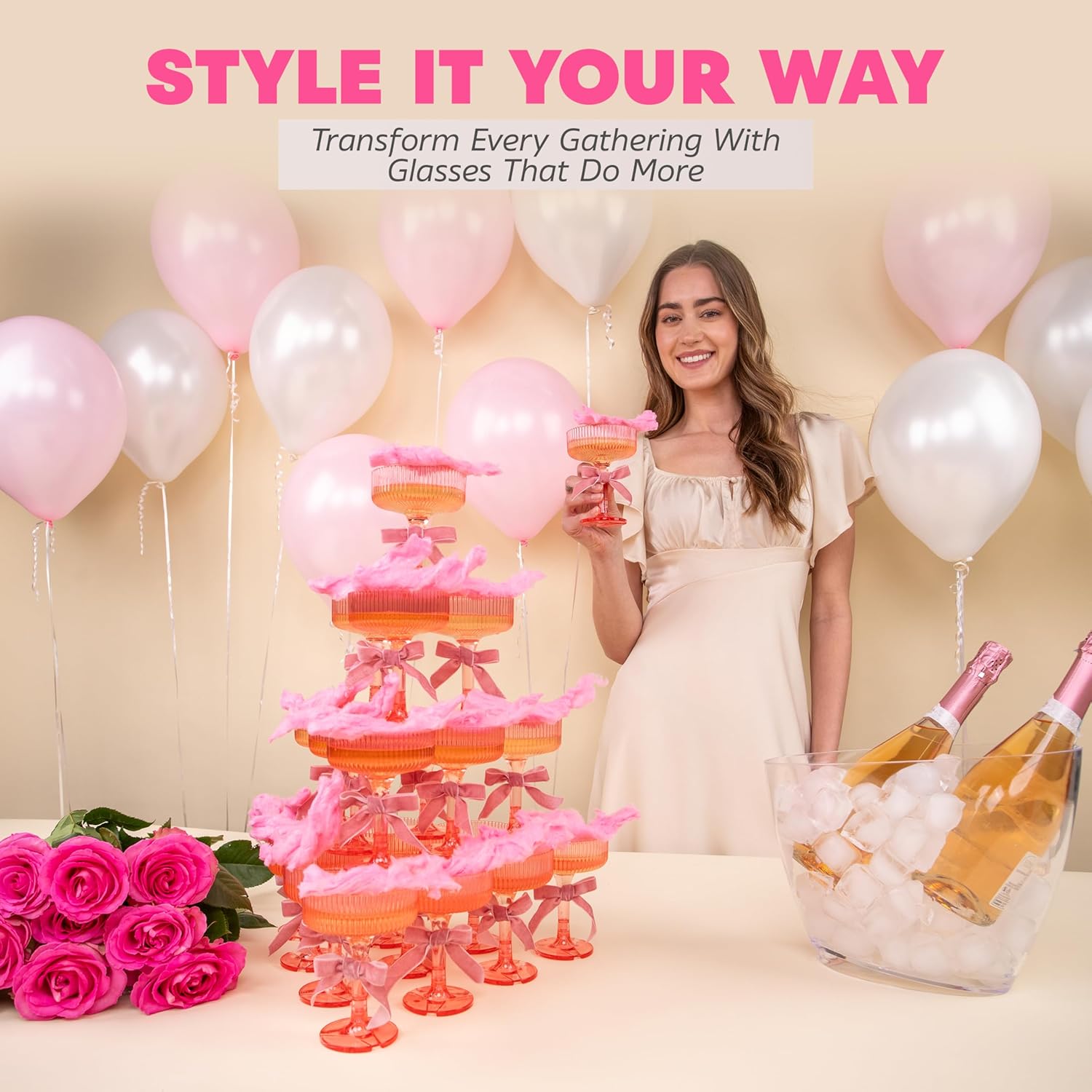 Champagne Tower Set - 20-60 個のアクリルシャンパンタワー 7 オンスプラスチッククーペグラスヴィンテージアート装飾結婚式パーティー用使い捨てシャンパングラス