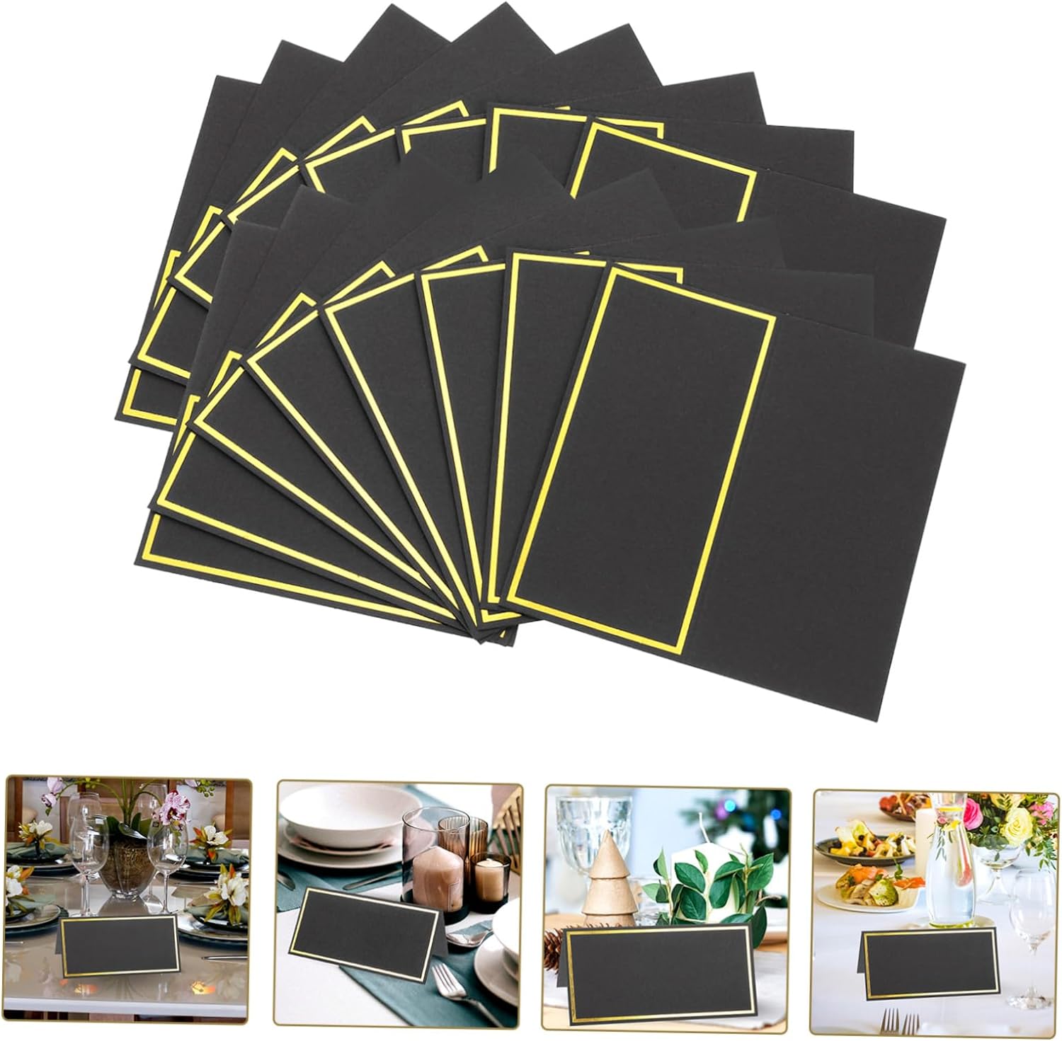 Table Number Gold - 黒と金の名前空間カード、シートカード、結婚披露宴、番号カード、テーブルの装飾、誕生日パーティー、ディナーの署名、グリーティング、10個、20個、50個