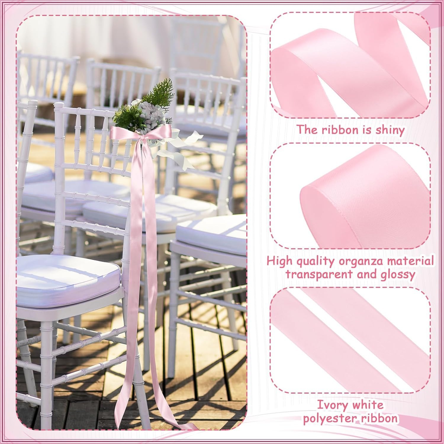 椅子用サテンリボン、通路用リボン、聖堂の背もたれ用リボン、エ - Bridal Sash Ribbon のレビューと価格