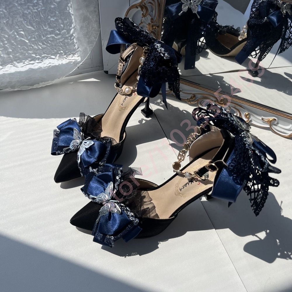 2026年新作 サテン ポインテッドトゥ ヒール ネイビーブ - Wedding Fx のレビューと価格