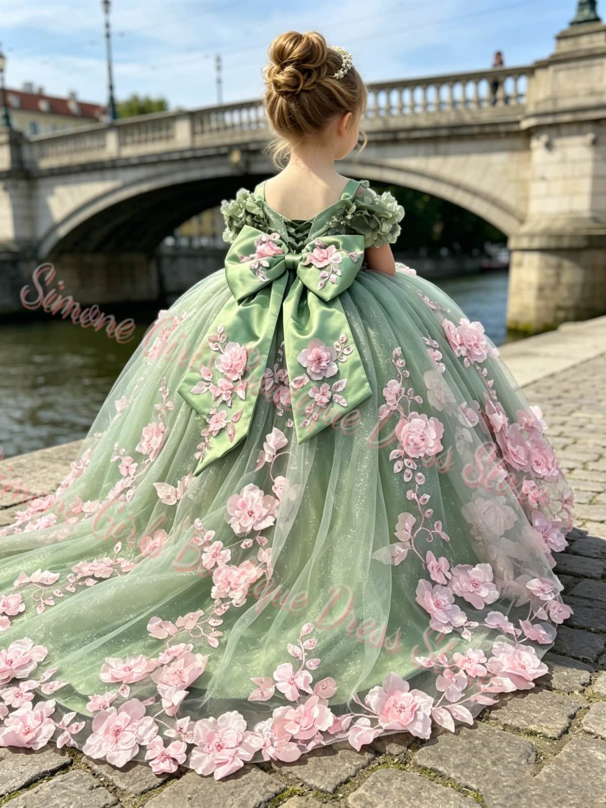 高品質で豪華な花柄の女の子用ドレス、3Dアップリケ付き、子供 - Bridal Sash Ribbon のレビューと価格