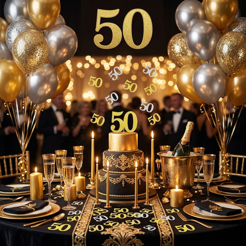 120個入り 50歳の誕生日用コンフェッティ ゴールド＆シル - Table Number Gold のレビューと価格