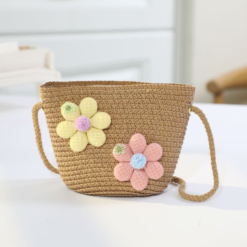 手作りの女の子用花柄ストローバッグ、ジッパー付きコインパース - Flower Girl Basket のレビューと価格