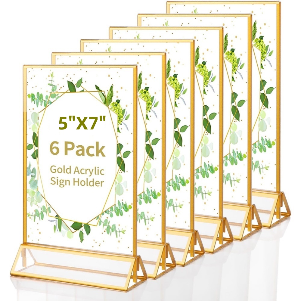 6パック 5x7 クリアアクリルサインホルダー ゴールドボー - Table Number Gold のレビューと価格