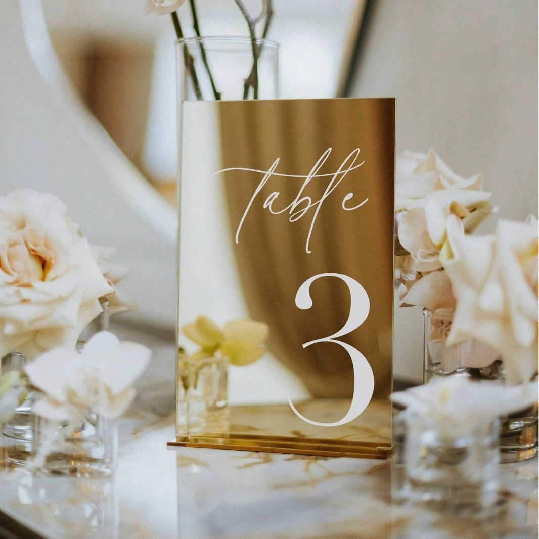 ゴールドアクリルミラーナンバーテーブルサイン、12×18CM - Table Number Gold のレビューと価格